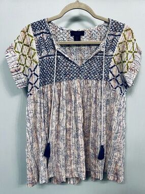 RACHEL Rachel Roy Boho Smocked Peasant Tunic - Size Medium - Cotton‎ blend